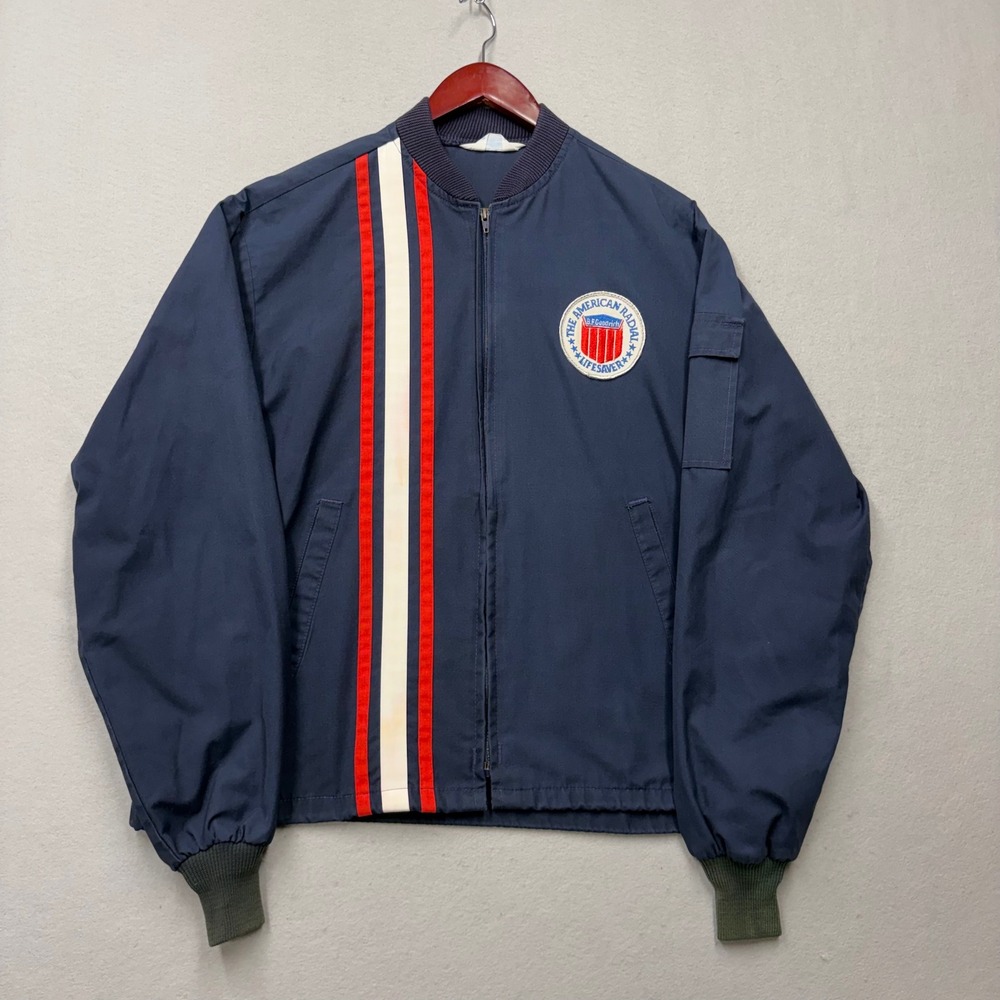 BFGoodrich Jacket Mens XL Navy Blue Vintage 70s Racing Stripe Workwear Bomber